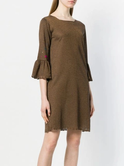 Shop Kristina Ti Embellished Trumpet Sleeve Dress In Brown