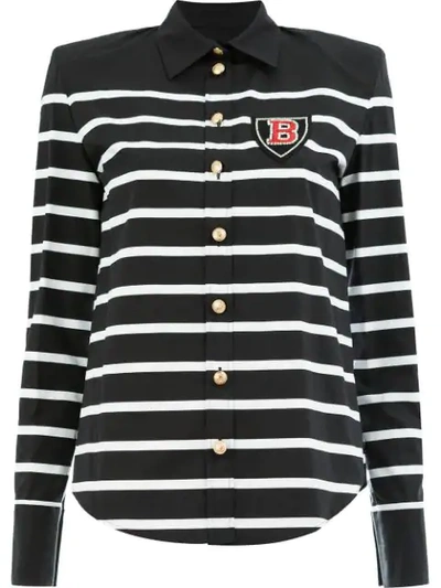 Shop Balmain Striped Shirt In C5101 Noir+blanc