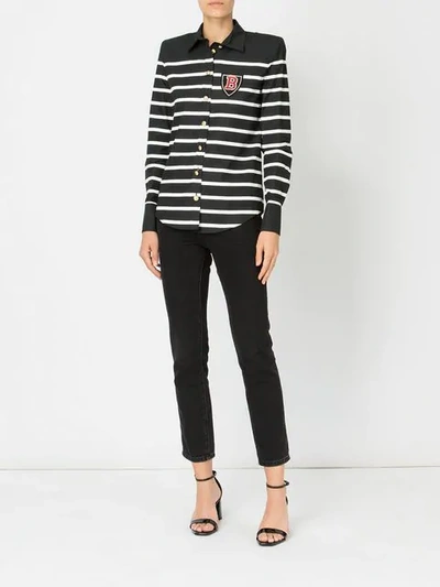 Shop Balmain Striped Shirt In C5101 Noir+blanc