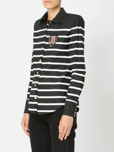 Shop Balmain Striped Shirt In C5101 Noir+blanc