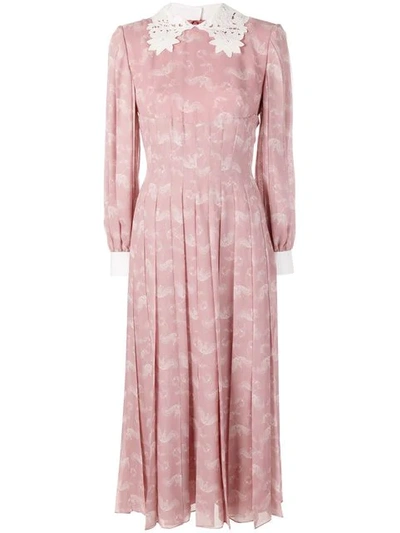 Shop Fendi Pleated Longsleeved Dress In Pink