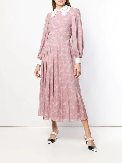 Shop Fendi Pleated Longsleeved Dress In Pink