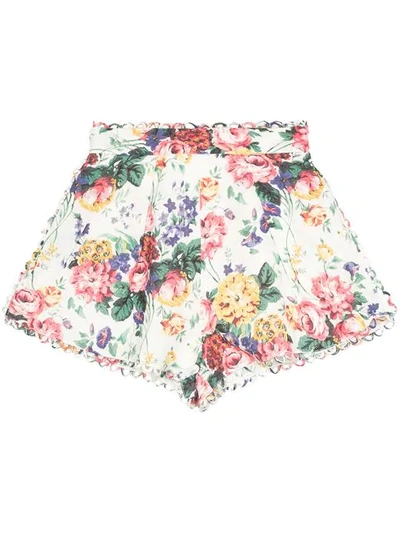 Shop Zimmermann Allia Floral Print Shorts In White Floral