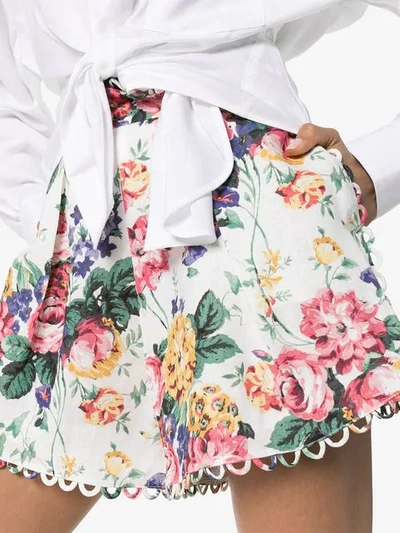 Shop Zimmermann Allia Floral Print Shorts In White Floral