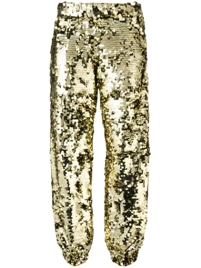 Shop Msgm Sequins Embellished Loose Trousers - Metallic