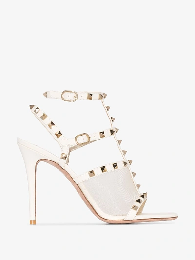 Shop Valentino White  Garavani Rockstud 105 Leather Sandals