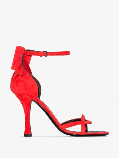 Shop Fabrizio Viti Red Nina 100 Bow Embellished Suede Sandals