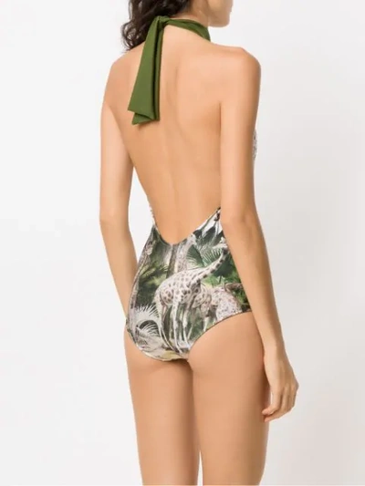 Shop Adriana Degreas Safaria Halterneck Swimsuit In Green