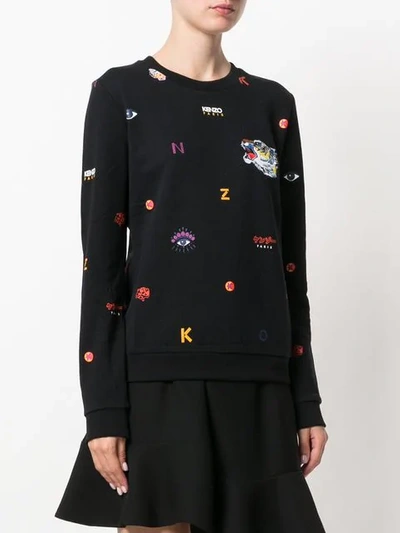 Kenzo Mini Logos Printed Cotton Sweatshirt In Black | ModeSens