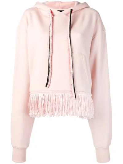 Shop Alanui Fringe Hem Hoodie In Pink