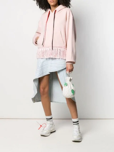 Shop Alanui Fringe Hem Hoodie In Pink