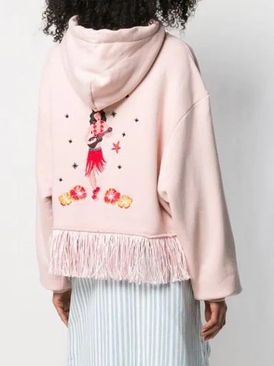 Shop Alanui Fringe Hem Hoodie In Pink