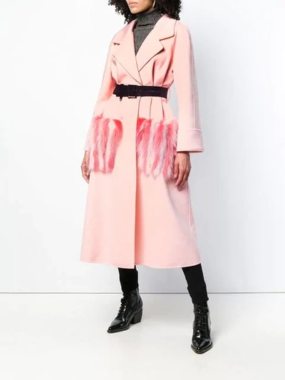 Shop Fendi Fur Pocket Double-breasted Coat In Pink