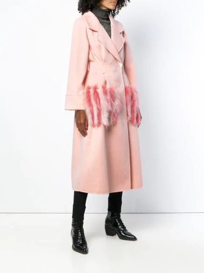 Shop Fendi Fur Pocket Double-breasted Coat In Pink