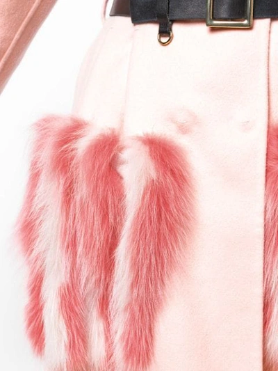 Shop Fendi Fur Pocket Double-breasted Coat In Pink