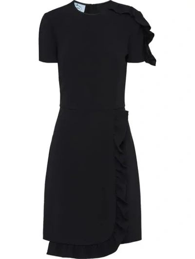 Shop Prada Ruched Detail Mini Dress In Black