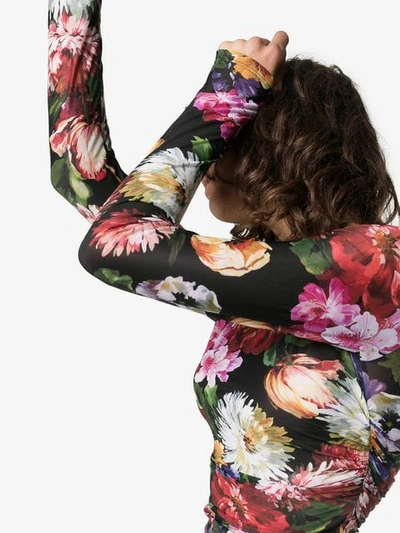 Shop Dolce & Gabbana Floral Print Bodycon Dress In Hnt62 Fiori Fdo Nero