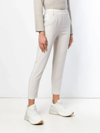 Shop Vince Cropped Slim Fit Trousers In Neutrals