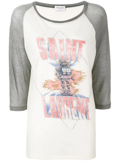 Shop Saint Laurent Robot Baseball T-shirt In Neutrals