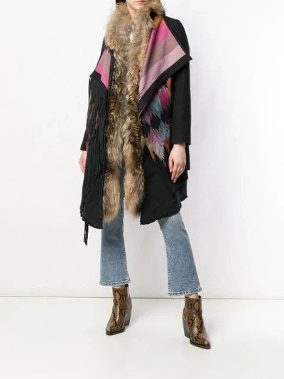 Shop Bazar Deluxe Aztec Fur Coat - Black