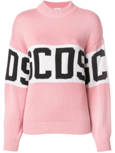 Shop Gcds Logo Stripe Sweater - Pink