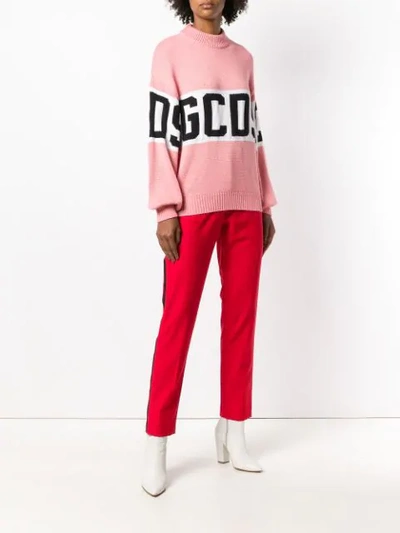 Shop Gcds Logo Stripe Sweater - Pink