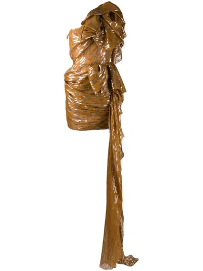 Shop Maticevski Ruffled One Shoulder Dress In Brown