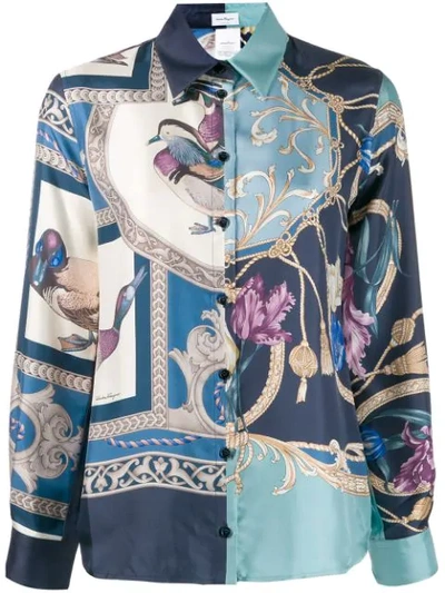 Shop Ferragamo Printed Shirt In Blue