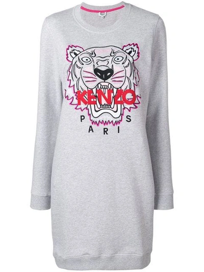 Shop Kenzo Tiger Sweatshirt Dress In Grey