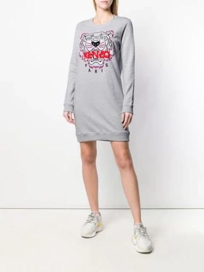 Shop Kenzo Tiger Sweatshirt Dress In Grey