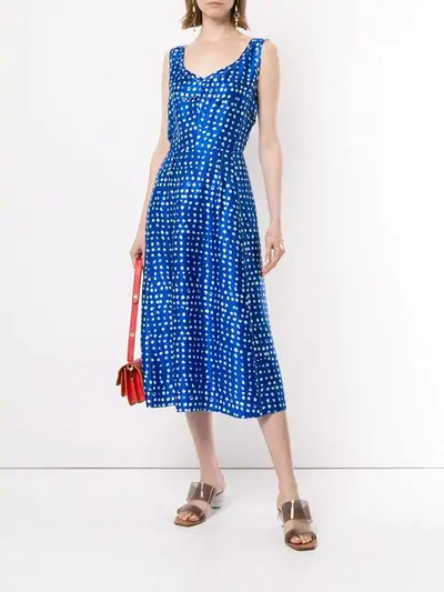 Shop Marni Dotted Midi Dress In Blue