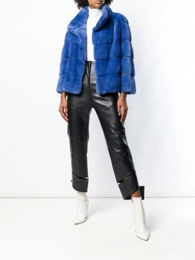 Shop Arma Short Fur Jacket - Blue