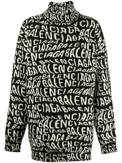 Shop Balenciaga Turtleneck Logo Sweater In Black