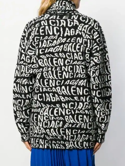 Shop Balenciaga Turtleneck Logo Sweater In Black