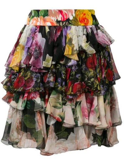 Shop Dolce & Gabbana Short Floral Ruffled Skirt In Black