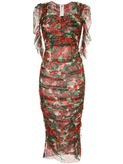 Shop Dolce & Gabbana Portofino Print Tulle Midi Dress In Red