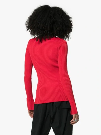 Shop Juunj Long-sleeved Ribbed Knit Top In Red