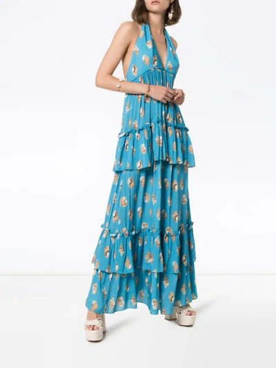 Shop Adriana Degreas Conchiglie Ruffled Maxi-dress In Blue