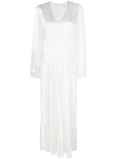 Shop Ganni Polka Dot Flared Dress In White