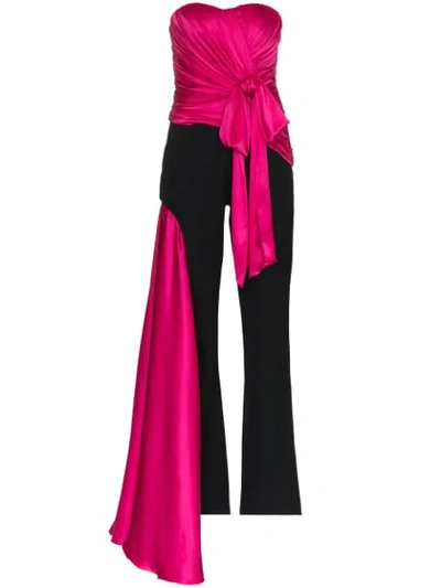Shop Moschino Sleeveless Bust Wool Silk Blend Jumpsuit In Black