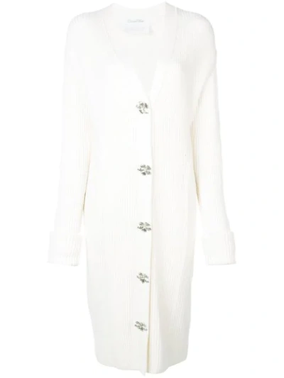 Shop Oscar De La Renta Flower Buttons Cardigan In White