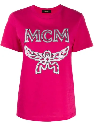 Shop Mcm Logo Print T-shirt In Qs00s Sugar Pink