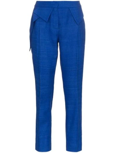 Shop Ronald Van Der Kemp Mid Rise Slim Leg Silk Trousers In Cobalt Blue