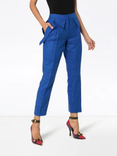 Shop Ronald Van Der Kemp Mid Rise Slim Leg Silk Trousers In Cobalt Blue