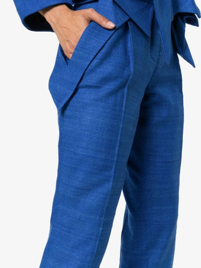 Shop Ronald Van Der Kemp Mid Rise Slim Leg Silk Trousers In Cobalt Blue