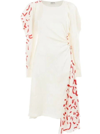 Shop Aalto Gathered Asymmetric Floral Dress - White