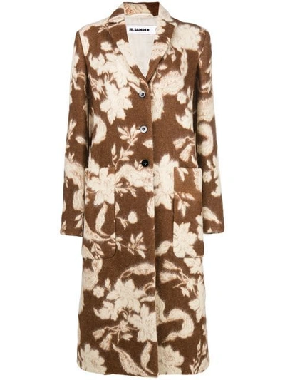 Shop Jil Sander Floral Print Coat - Brown