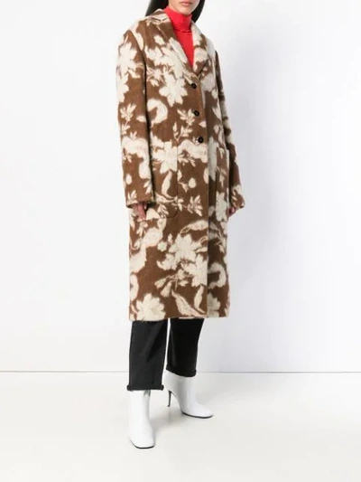 Shop Jil Sander Floral Print Coat - Brown