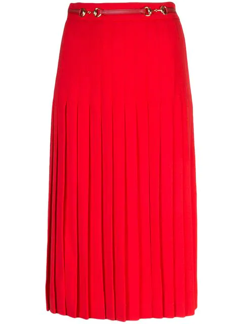 red pleated long skirt