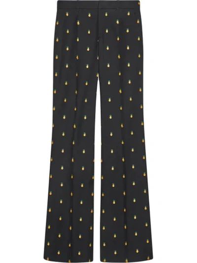 Shop Gucci Pineapple Embroidered Trousers  In 1226 Nero